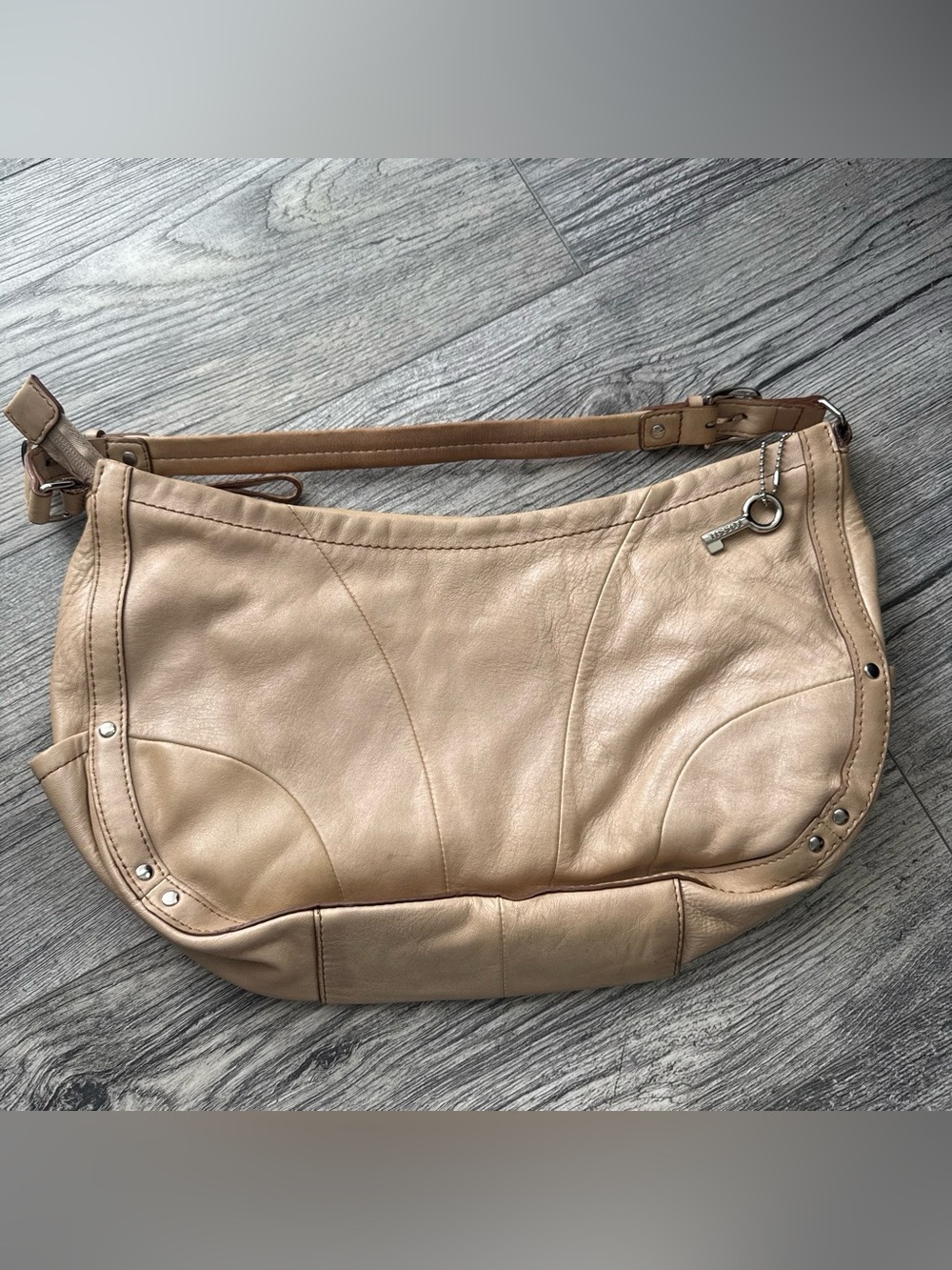 Beige Leather Fossil Hobo Shoulder Bag - Unbranded